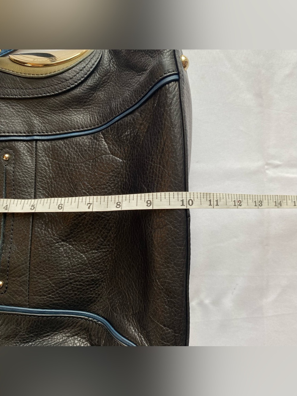 B Makowsky Black/ Blue Downtown Pebbled Leather Crossbody Satchel Purse - Picture 16 of 16